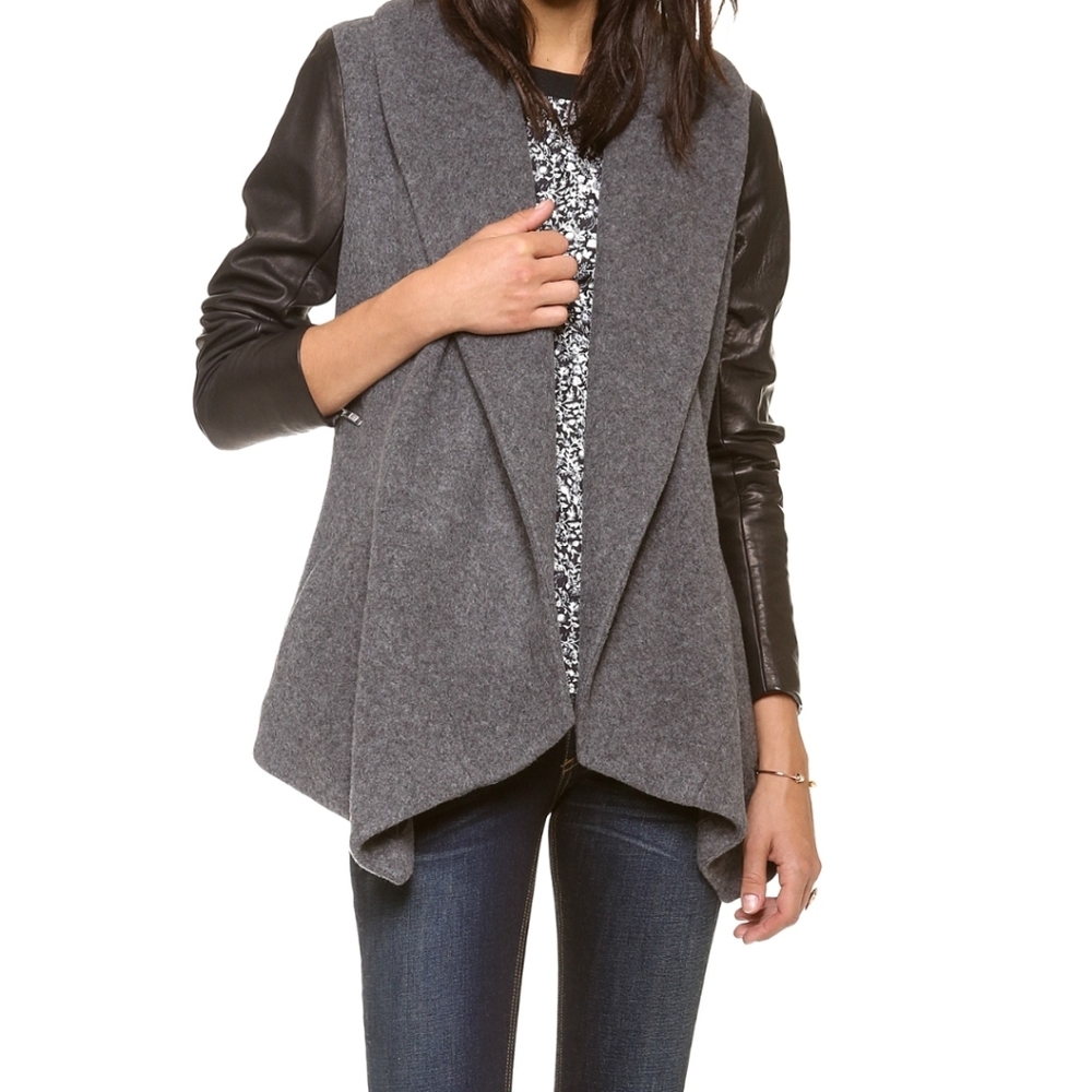 Theory Gray Laura leathersleeved wool jack…